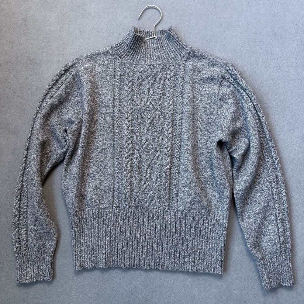 Pendleton Sweater Womens XL Gray Mock Neck Cable Knit Merino Wool Cashmere Blend